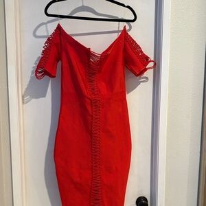 Elegant Red Off-Shoulder Dress WOW couture